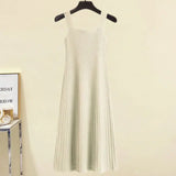 Yipinpay Women's Autumn Winter New Knitted Sweater Dress Matching Set Korean Elegant Short Pullover Strap Skirt Two Piece Female Clothing