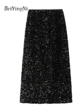 yipinpay Elegant Long Straight Skirts Women Sequins Split Luxury Vintage Office Ladies High Waist Pencil Skirt Korean Fashion