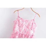 Yipinpay Sweet Women Pink Floral Print Sexy Sling Mini Dress Sleeveless Female A-line Mini Summer Dresses Holiday Robe