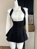 Yipinpay Y2k Two Piece Sets Fall Outfits Office Lady Skirt Sets Lapel Cardigan Crop Tops Suspender Mini Skirt Elegant Clothes Woman