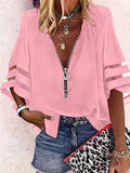 Yipinpay Summer Shirt Sexy Lace Patchwork Flared Sleeve Mesh Solid Blouse Women Zipper V-Neck Loose Casual Tops T-Shirt Streetwear