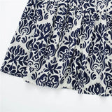 Yipinpay Blue Printed Long Dress Women Ruffle Shirt Dress Woman 2023 Ruched Midi Dresses Loose Casual Summer Women's Dresses