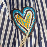 yipinpay Blue Stripe Shirt Women's Blouse Chic Embroidery Design Long Sleeves Casual Tops Fashion Vintage Button Femmes Shirts