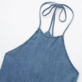 Yipinpay Backless Denim Dress Woman Blue Halter Long Dress Women Off Shoulder Midi Summer Dresses For Women 2023 Holiday Dresses