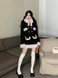 Yipinpay Winter Kawaii Faux Fur Clothing Suit Woman Warm Elegant Coat + Slim Y2k Mini Skirt Outwear Korean Fashion Sets Office Lady