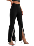 Yipinpay Waist Pants For Women Hollow Out Skinny Long Trousers 2023 Fashion New Solid Streetwear Female Split Flare Pants Ropa Mujer