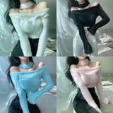 Yipinpay Shirts for Women Pullover Jumper Sueter Mujer Slash Neck Off Shoulder Sexy Pink Sweaters Sweet Crop Korean Fashion Tops