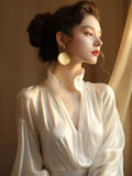 Yipinpay Korean Chic Shirt Women Clothing Stand Neck Lantern Sleeve Blouses Loose Elegant Vintage Blouse Office Lady Casusl Tops