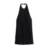 Yipinpay Fringed Halter Short Dresses For Women Blue Backless Mini Dress Woman Sexy Evening Party Dresses For Prom Summer Dress