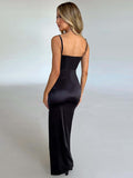 Yipinpay MO Elegant Satin Hight Split Dress Women Fashion Sexy Spaghetti Strap Ruched Backless Long Evening Dress Party Vestido
