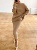 Yipinpay Knitted 2 Piece Outfit Set Casual Long Sleeve Sweater Top And Pencil Long Skirts Elegant Autumn Two Piece Sweater Sets