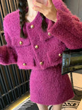 Yipinpay Purple Knitted Clothing Suit Woman Short Sweater Coat + Slim Bodyocn Y2k Mini Skirt Party Elegant 2 Piece Set Office Lady