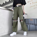 yipinpay High Street Cargo Pants Fashion Pocket High Waist Detachable Straight Pants Casual Baggy Wide Leg Trouser Ladies Summer