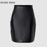 Yipinpay Women Fashion Soild Elegant Mini Skinny Black Pu Leather Skirt
