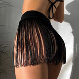Yipinpay Fashion Women Beach Skirt High Waist Tasseled Solid Summer Mini Skirt For Vacation Seaside Club Street Style Sexy Hot Sale