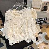 Yipinpay out knitted sweater for women's summer new Korean version loose short half sleeved crochet sun protection top shawl