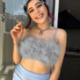 yipinpay Tank top Women Feather Top Pink Streetwear Y2K 2023 Summer Clothing Sleeveless Tops Spaghetti Strap Camis Chic Crop Top