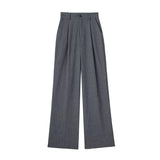 Yipinpay Gray Striped Pants Women High Waist Baggy Pants Woman Office Casual Summer Women's Pants Y2k Streetwear Wide Leg Trousers