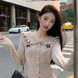 Yipinpay Girl Suit Women's Peter Pan Collar Long-sleeved Knitted Top Wrapped Hip Mini Skirt Two-piece Set Fashion Female Clothes