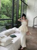 Yipinpay Hot Girl Suit Women's Summer Ruffle Strapless Vest High Waist Mermaid Long Skirt Two-piece Set Fashion Female Clothes