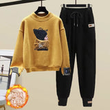 Yipinpay Women's Fashion Plush Sweater Tracksuits 2 Piece Set 2024 Winter Warm Loose Fake Two-piece Pullover Top + Pants Sportswear Suit