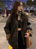 Yipinpay Warm Leather Jacket Women Thick Leopard Print Faux Lamb Fur Coat Harajuku Snow Loose Lining Reversible Wear Coat Female