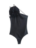 Yipinpay 2023 Asymmetric Body Woman Flowers Green Sexy Bodysuit Lingerie For Women Summer Black Backless Bodysuit Vacation Swimwear