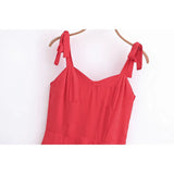 Yipinpay French Style Red Sexy Slim Bow Shoulder Sling Dress Women A-line Midi Summer Holiday Party Dresses Chiffon Robe