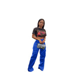 Yipinpay Spring Summer Cargo Trouser Casual Streetwear Satin Stretch High Waist Pant With Pocket Women Wide Leg Flare Pants