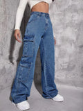 Yipinpay Best Selling Y2K Style Women's Jeans Fashion Multi Pocket Loose Denim Straight Leg Pants Casual Female Cargo Jeans XS-L
