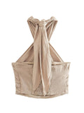 Yipinpay New Fashion Women Sexy Backless Linen Halter Top Summer Crop Top
