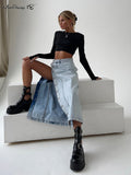 Yipinpay Sexy High Waist Denim Button Skirts Women Streetwear Ankle-Length Split Skirts Summer 2023 Cotton Blue Jeans Skirts