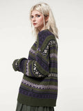 Yipinpay Womens Y2K Grunge Autumn Winter Casual Sweater Long Sleeve Round Neck Vintage Pattern Print Knitwear Pullovers