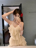 Yipinpay New Solid Sweet Y2k Mini Dress Beach Chiffon Sexy Sleeveless French Elegant Dress Casuasl One Piece Dress Korean Fashion