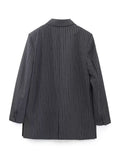 Yipinpay Striped Long Blazer Women Grey Fashion Woman Blazer 2023 Casual Long Sleeve Elegant Womens Jackets Office Female Suit