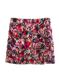 Yipinpay Printed Mini Skirt Women High Waist Vintage Skirt Sets Ruched Short Skirts Woman Fashion 2023 Streetwear Y2k Pleated Skirts