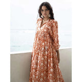 Yipinpay Elegant Floral Dress Spring and Summer V-neck Viscose Floral Sexy Long Dress Casual Comfortable Walking Beachwear