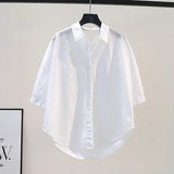 Yipinpay Mujer De Moda Cotton Crop Top Loose Pleated Short Sleeve Blue Shirt Wild White Blouse Women Camisas Summer Shirts