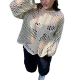 Yipinpay Shirt for Women y2k Clothes Spring Women's Clothing 2023 Latest Fashion Sexy Mesh Tops Knit Hollow out Loose Top