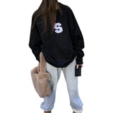 yipinpay New Grey Crew Baggy Sweatshirt Women Spring Autumn Fashion Letter Printing High Street Vintage Long Sleeves Pullover TOP