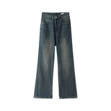 Yipinpay Blue Slightly Flared Jeans Women High Waist Casual Wide Leg Pants Y2k Korean Femme Slimming Small Denim Trousers Summer