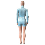 Yipinpay Top Velvet Tracksuit Two Piece Sets Women Summer Biker Shorts Set Long Sleeve Side Stripes Slim Fit Casual Suits