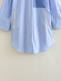 Yipinpay Blue Shirt Dress Woman Patchwork Striped Short Dresses For Women Asymmetric Loose Long Sleeve Dresses Women's Summer Dress