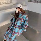 Yipinpay Hot Girl Retro Elegant Suit Women's Winter Lapel Woolen Jacket Plaid Long Skirt Two-piece Set Fashion Female Clothes