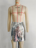 Yipinpay Silver Sequin Skirt Woman Glitter Short Skirt Women High Waist Sexy Mini Skirt Y2k Streetwear Fashion Slit Winter Skirts