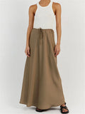 Yipinpay Summer For Women Maxi Skirt Slim Loose Lace-Up Elegant Fashion Party Outfits Skirt Solid High Waist Casual Long Skirt Y2k