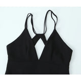Yipinpay New Women Double Spaghetti Straps Black Midi Sexy Dress Front Slit V Neck Backless Female Party Vestidos