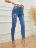 Yipinpay Winter New High Waist Embroidered Jeans for Women Fashionable Stretch Slim Ankle-Length Denim Pencil Pants S-XL