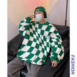 Yipinpay Plaid Hoodies Men O-neck Checkered Vintage Hoodie Preppy Stylish Women's sweatshirt Male All-match Streetwear Clothing