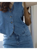 Yipinpay 2024 Women Blue Denim Waistcoat Sexy Sleeveless Single Breasted Female Summer Vest Top